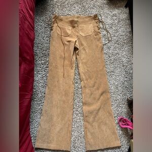 STUDIO Y 2000’s tan suede pants with tie up sides size 5/6 fits like 3/4 women